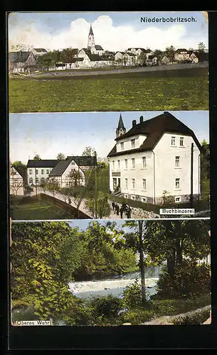 AK Niederbobritzsch, Buchbinderei, Oberes Wehr, Ortsansicht