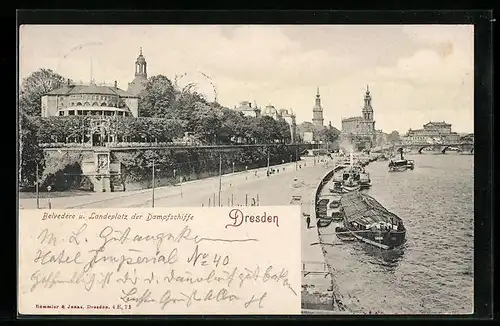 AK Dresden, Belvedere u. Landeplatz der Dampfschiffe