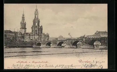 AK Dresden, Hofkirche u. Augustusbrücke