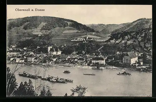 AK Obernzell a. Donau, Ortsansicht mit Fluss und Umland