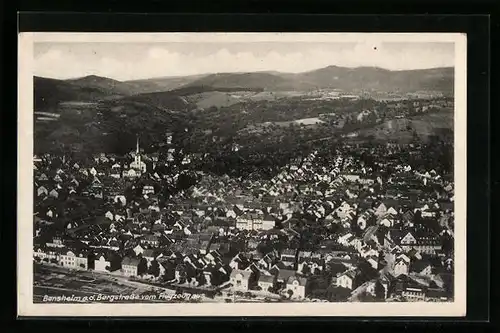 AK Bensheim a. d. Bergstrasse, Ortsansicht vom Flugzeug aus