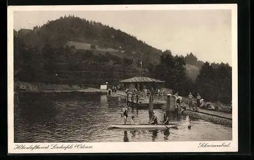AK Lindenfels i. O., Schwimmbad mit Badegästen