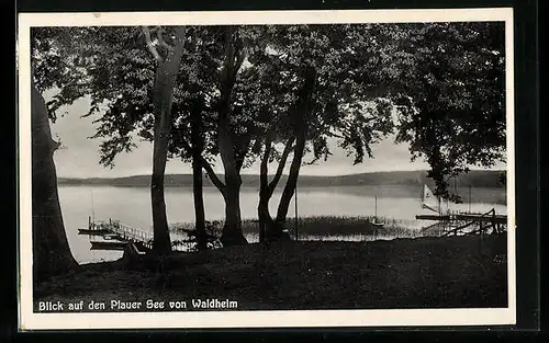 AK Plau, Blick auf den Plauer See von Waldheim