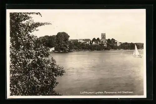 AK Lychen, Panorama mit Stadtsee