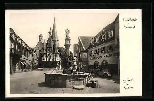 AK Michelstadt i. Odenwald, Rathaus und Brunnen