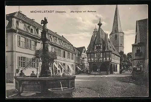 AK Michelstadt /Hessen, Marktplatz mit Rathaus