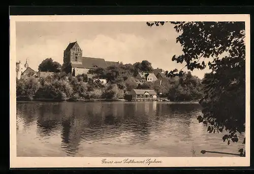 AK Lychen, Uferpartie mit Pension Haus am Stadtsee, Vogelgesangstrasse 170