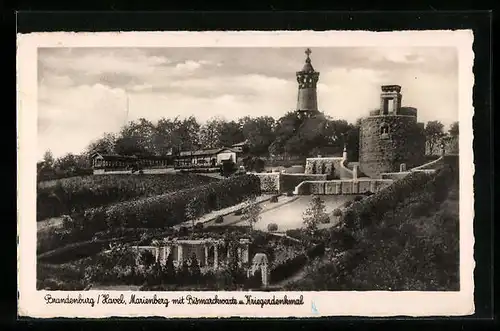 AK Brandenburg /Havel, Marienberg mit Bismarckwarte und Kriegerdenkmal