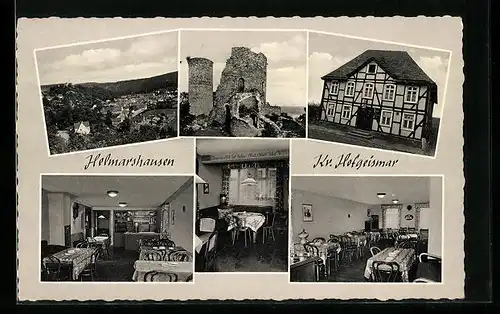 AK Helmarshausen /Kr. Hofgeismar, Gasthaus zum Klosterkrug, Ruine, Ortsansicht