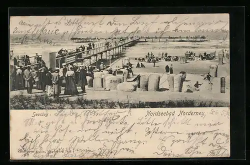 AK Norderney, Strand mit Seesteg