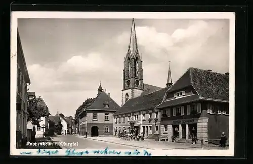 AK Kuppenheim i. Murgtal, Strassenpartie mit Kirche