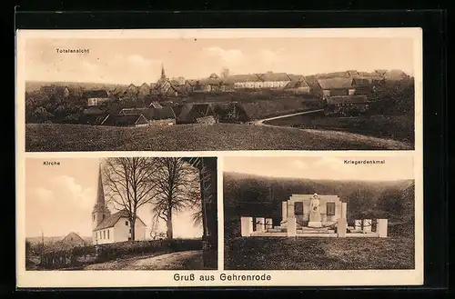 AK Gehrenrode, Totalansicht, Kirche und Kriegerdenkmal