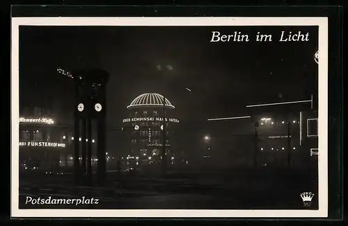 AK Berlin-Tiergarten, Potsdamerplatz bei Nacht, Berlin im Licht