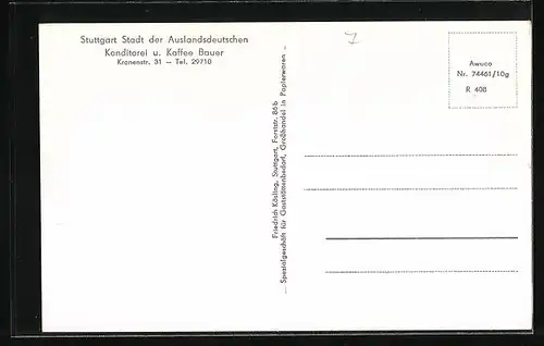 AK Stuttgart, Konditorei und Kaffee Bauer, Springbrunnen im Garten