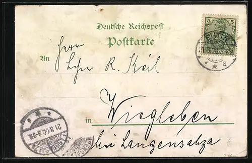 Lithographie Eutin, Gasthof Voss-Haus, Brücke, Garten