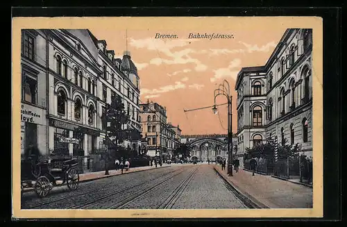 AK Bremen, Bahnhofstrasse in Abendstimmung