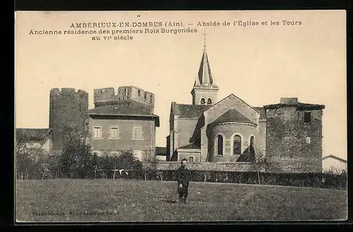 AK Ambérieux-en-Dombes, Abside de l`Église et les Tours Ancienne résidence des premiers Rois Burgondes au VIe siècle