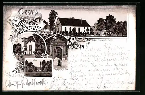Vorläufer-Lithographie Grünefeld, 1894, Fürstliche Villa, Eingang zum fürstlichen Park, Bad