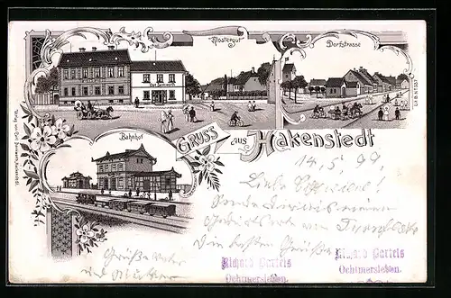 Lithographie Hakenstedt, Bahnhof, Klostergut, Dorfstrasse