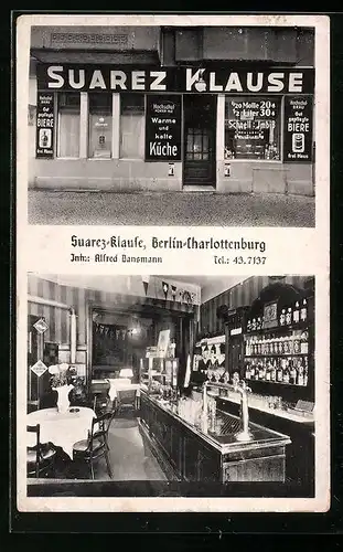 AK Berlin-Charlottenburg, Gasthaus Suarez-Klause, Innenansicht