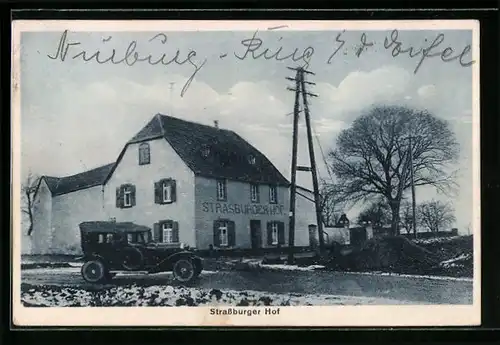 AK Trimbs, Gasthaus Strassburger Hof Joh. Kaufmann mit Strasse und Automobil