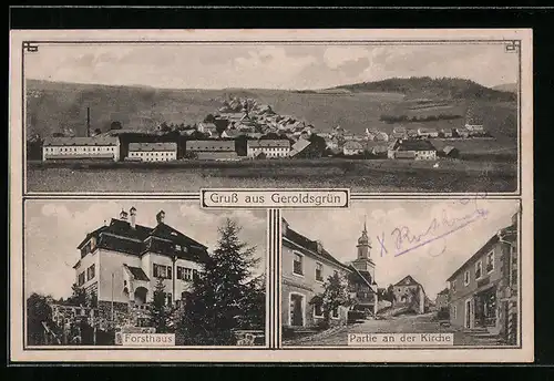 AK Geroldsgrün, Gesamtansicht, Forsthaus, Partie an der Kirche