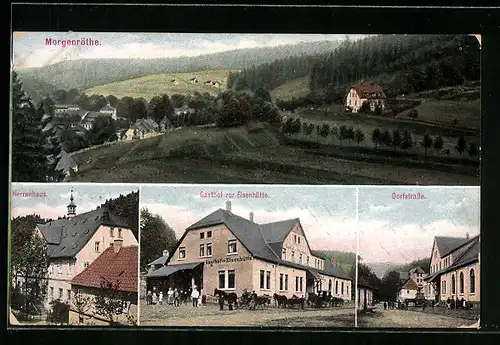 AK Morgenröthe, Ortsansicht aus der Vogelschau, Herrenhaus, Dorfstrasse, Gasthof zur Eisenhütte