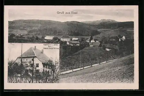 AK Ried, Ortsansicht mit Landstrasse, Gasthaus zum Adler Jakob Kropf Witwe