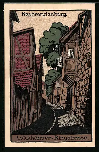 Steindruck-AK Neubrandenburg, Wickhäuser in der Ringstrasse