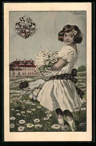 Künstler-AK Zwickau, Margaretentag 1911, Frauen pflücken Blumen