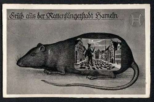 Geräusch-AK Hameln, Rattenfänger lockt die Ratten aus der Stadt
