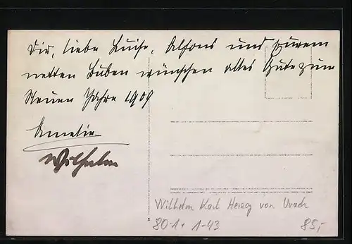 AK Familie von Wilhelm Karl Herzog von Urach, mit original Autograph