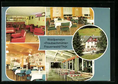 AK Frauenwald /Kr. Ilmenau, Waldpension Fraubachmühle, Innenansichten Bar und Klubraum