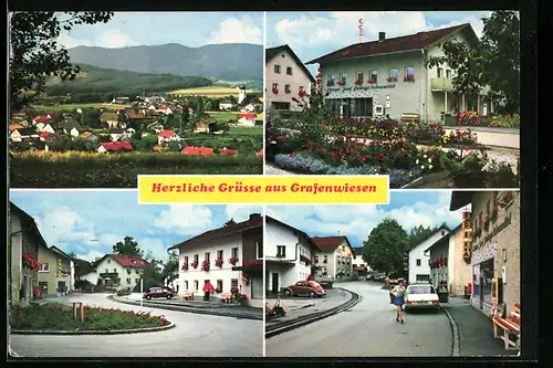 AK Grafenwiesen, Bäckerei Josef und Lebensmittelladen, Ortsansicht