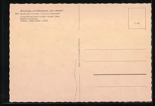 AK Binzen bei Lörrach, Weinstube und Gasthaus zur Mühle