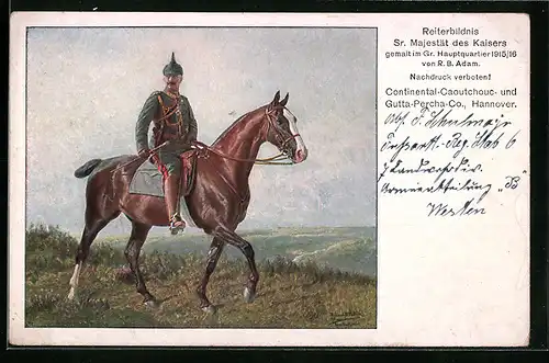 AK Reiterbildnis des Kaisers Wilhelm II., Reklame für Continental-Caoutchouc- u. Gutta-Percha-Co., Hannover