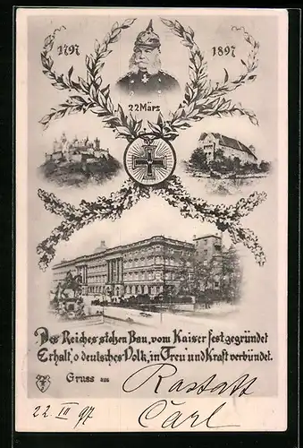 AK Porträt Kaiser Wilhelm I., Berliner Schloss