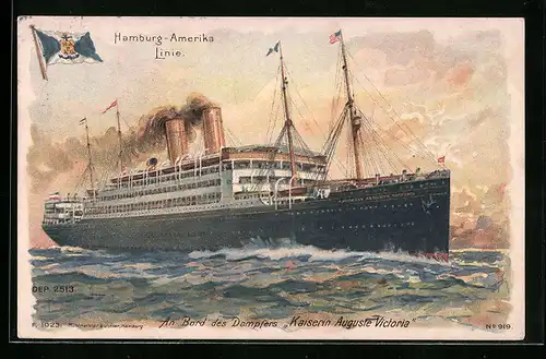 AK Passagierschiff Kaiserin Auguste Victoria auf hoher See