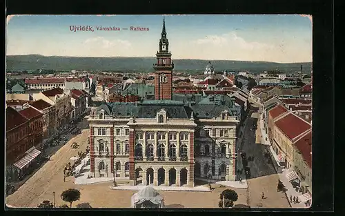 AK Ujvidék, Rathaus mit Strassen aus der Vogelschau