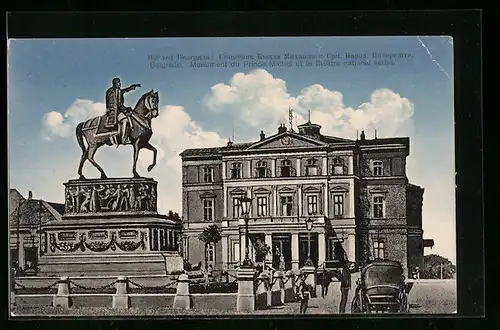 AK Belgrade, Monument du Prince Michel et le Theatre national serbe