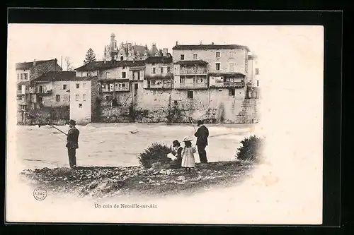 AK Neuville-sur-Ain, Uferpartie mit Gebäuden und Anglern