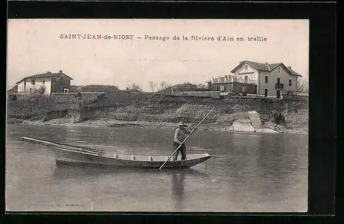 AK Saint-Jean-de-Niost, Passage de la Rivière d`Ain en traille