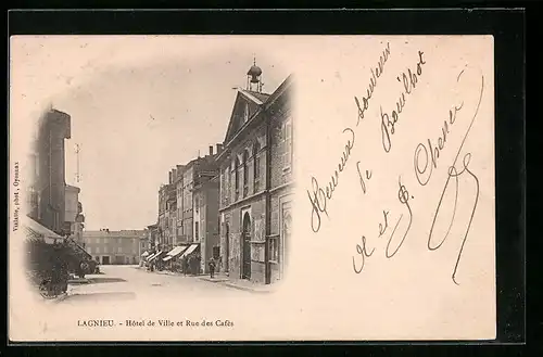 AK Lagnieu, Hotel de Ville et Rue des Cafés