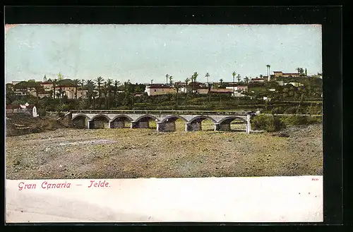 AK Telde, Ortsansicht mit Brücke und trockenem Fluss