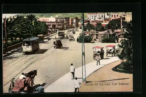 AK Las Palmas, Puerto de la Luz, Strassenbahnen