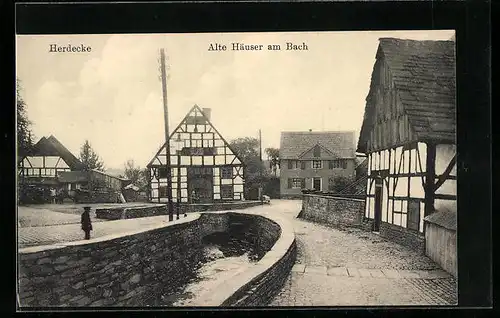 AK Herdecke, Alte Häuser am Bach