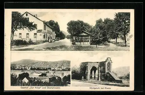 AK Rhens am Rhein, Ortsansicht Oberlahnstein, Gasthof Zur Kripp mit Strasse