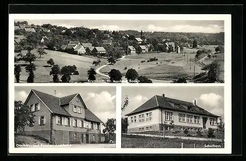 AK Krumbach /Baden, Ortsansicht, Gasthaus und Pension Auerhahn, Schulhaus