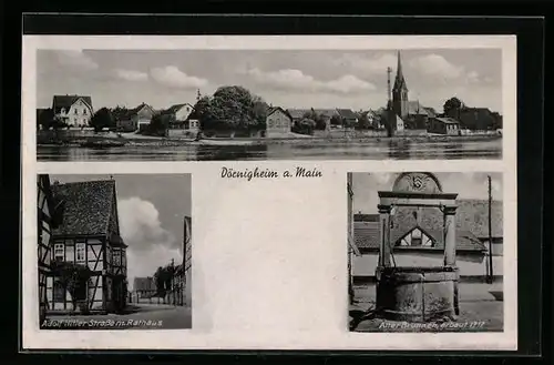 AK Dörnigheim a. Main, Ortsansicht, Strasse mit Rathaus, Alter Brunnen