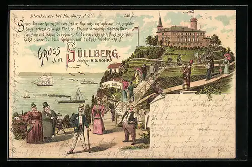 Lithographie Blankenese bei Hamburg, Süllberg, Inh.: H. D. Rohr